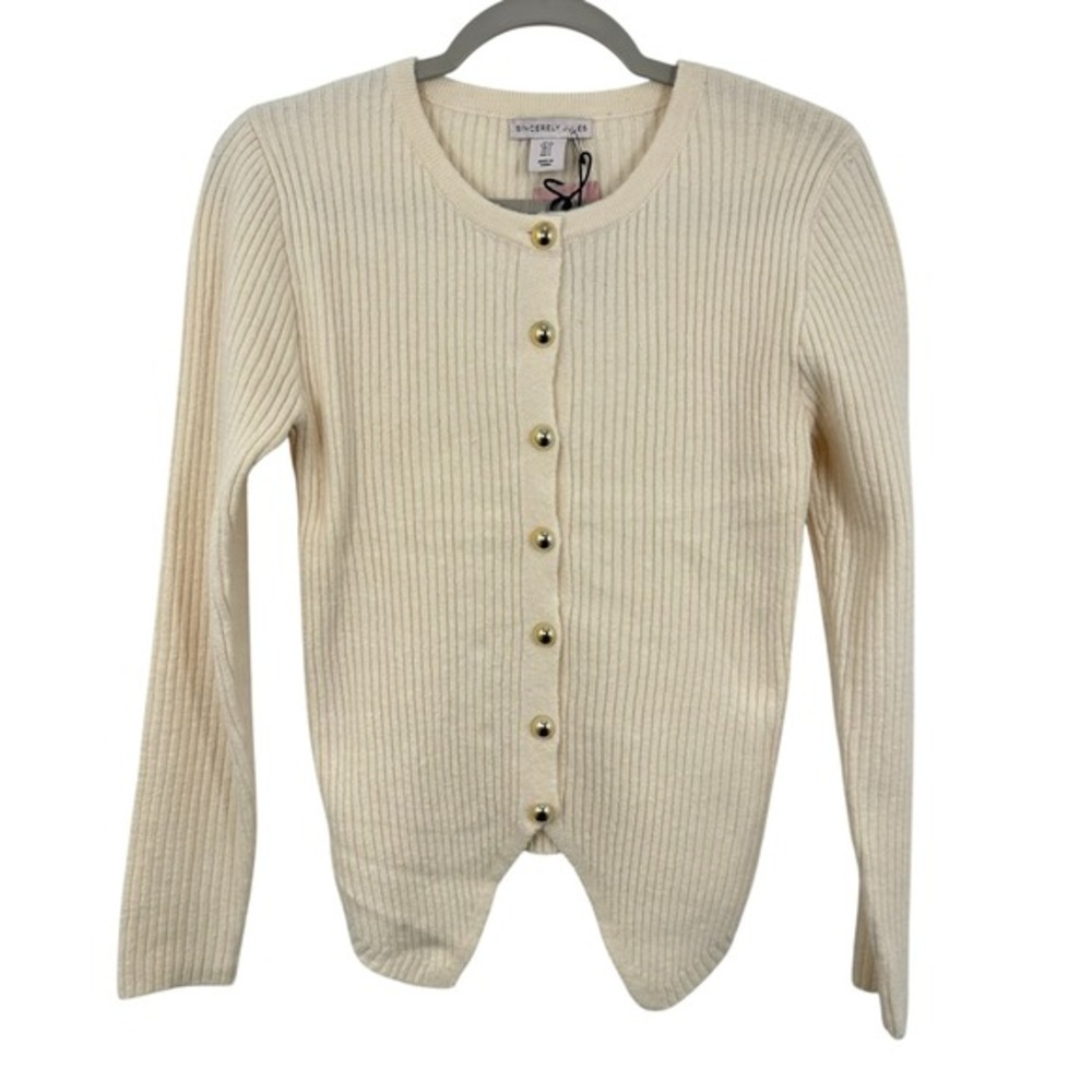 Sincerely Jules Cream Ribbed Ladylike Quiet Luxury Button Front Cardigan‎